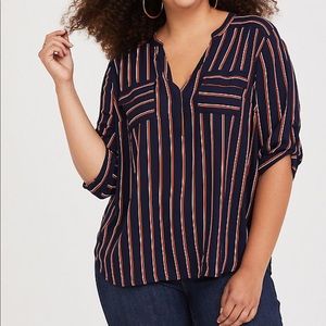 Torrid - Harper Georgette Top - Navy/Orange Stripe